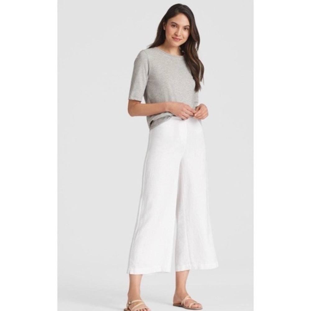 Eileen Fisher Wide Leg Pants Organic Linen Cropped White Size 12 - Picture 12 of 12